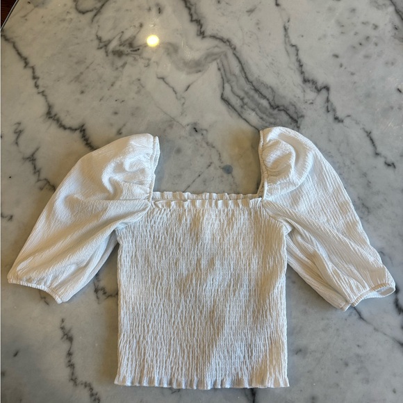 H&M White Smocked Puff Sleeve Top - Picture 2 of 6
